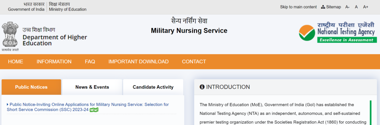 NTA SSC Military Nursing Service VACANCY