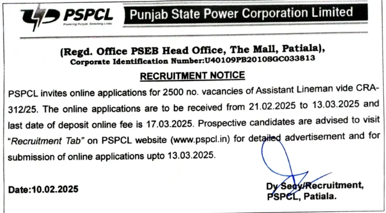 PSPCL ALM RECRUITMENT 2025