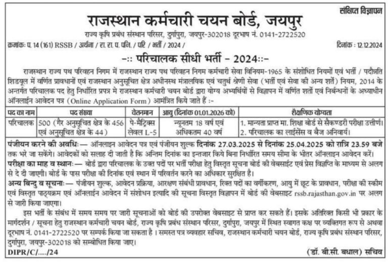 RAJASTHAN ROADWAYS CONDUCTOR VACANCY